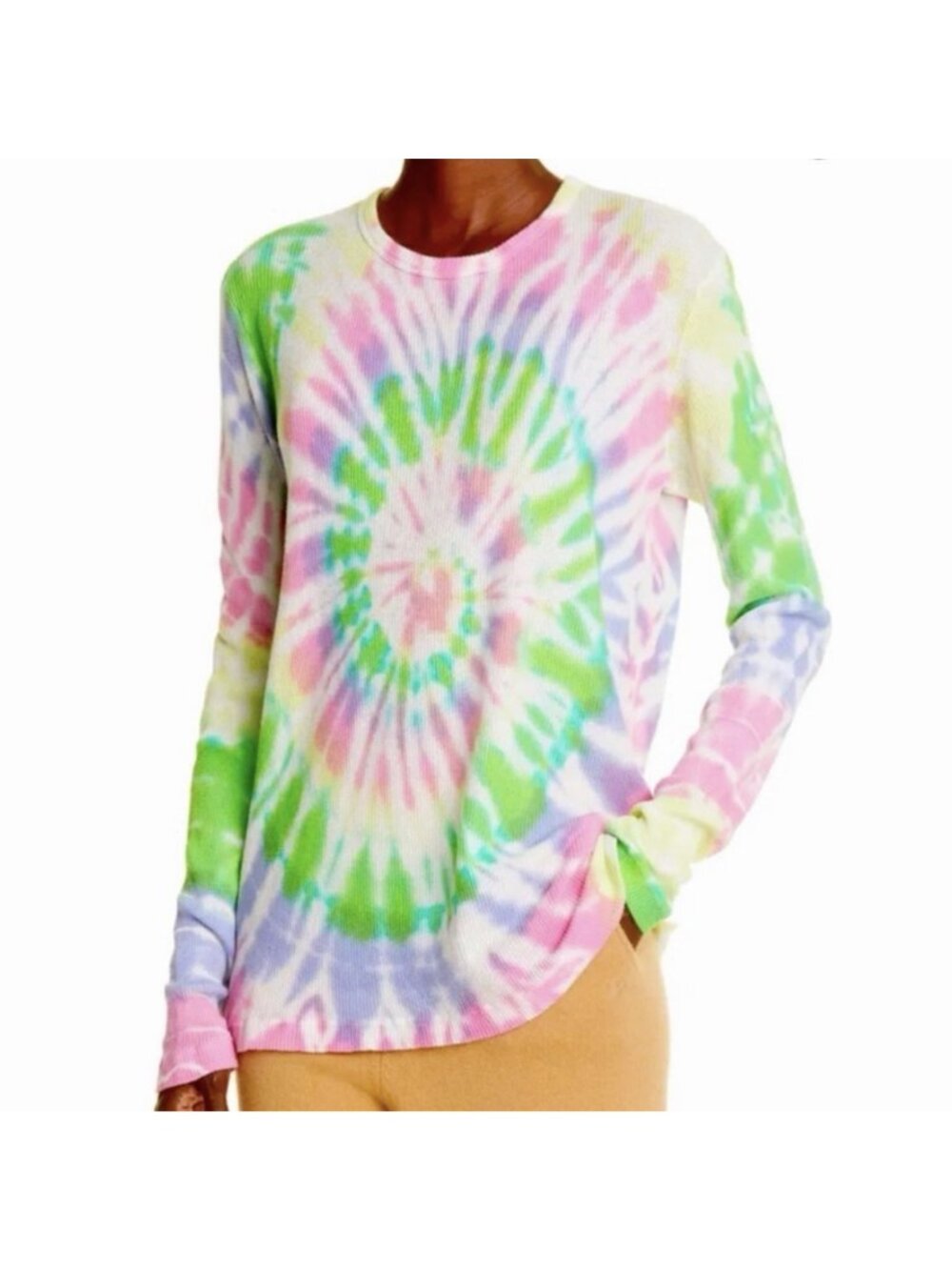 The Elder Statesman Rainbow Tie Dye Long Sleeve Cashmere Thermal Shirt Men’s XS